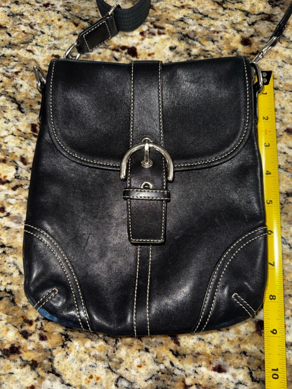 Coach Black Leather Crossbody Bag Flap Buckle Legacy Style Adjustable Strap - Picture 3 of 15